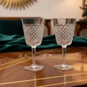 Waterford Clear Crystal Cut-Pattern Wine Glasses (Pair)